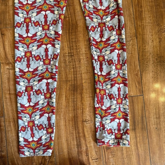 LuLaRoe Girls Leggings Bunny Rabbit Red Yellow Pattern Size Tween - Picture 7 of 7